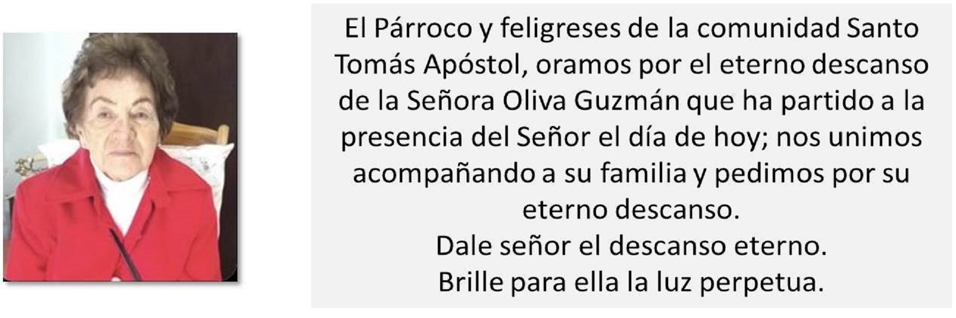 La Señora Oliva Guzmán descansa en la casa del Padre Arquidiócesis de