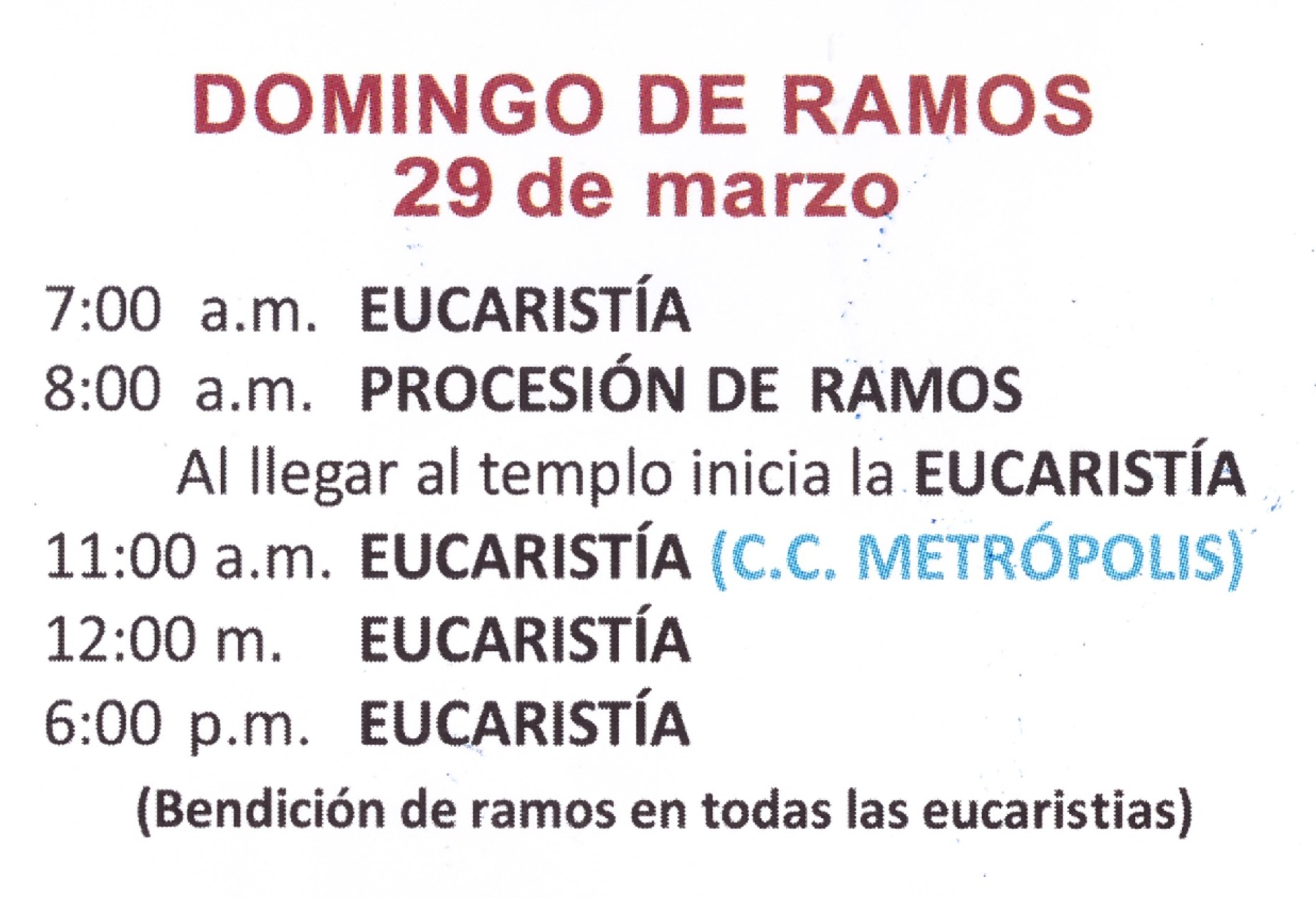 EUCARISTIAS DOMINGO DE RAMOS