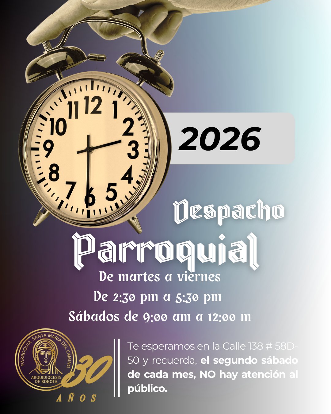 Horario de atención en el Despacho Parroquial