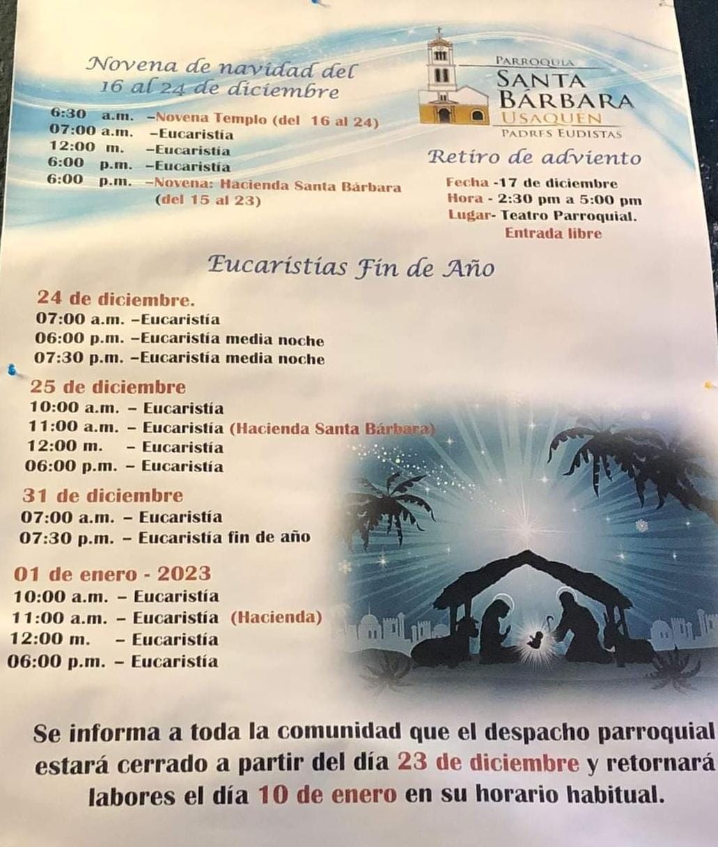 Horarios Navidad 2022 y Año NUevo 2023