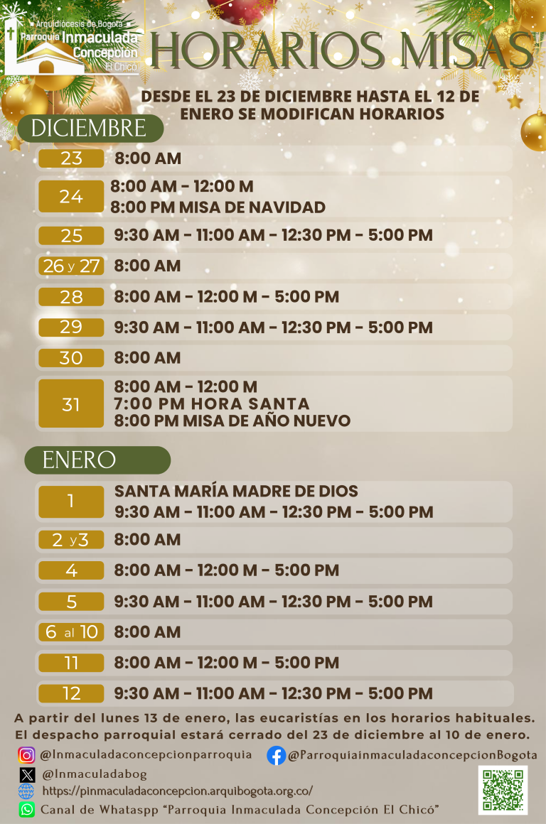 HORARIOS DICIEMBRE 2024 Y ENERO 2025